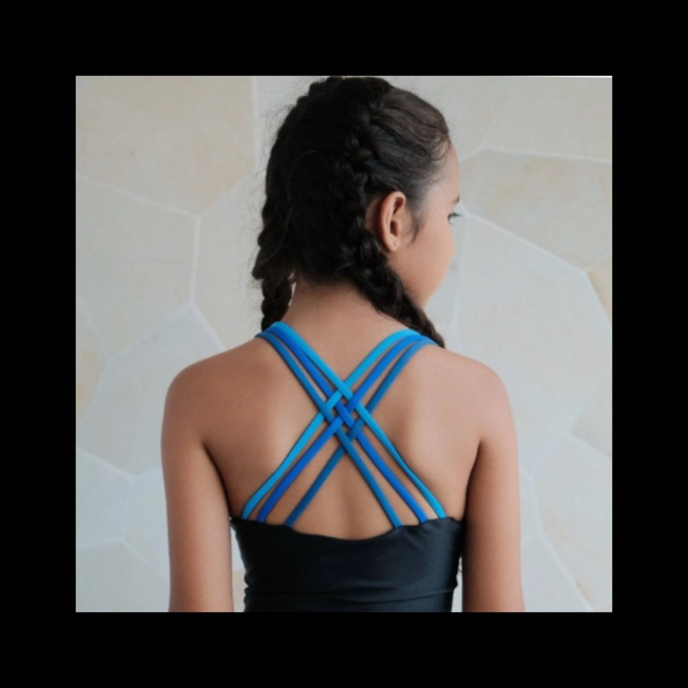 Bloch Black girls Swimsuit with Aqua Straps.37